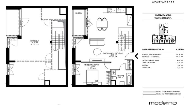 Rzut - Mieszkanie na sprzedaż 4 pokoje o powierzchni 125,33 m² - numer 601 w Chronos