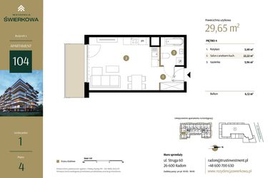 Rzut - Mieszkanie na sprzedaż 1 pokój o powierzchni 29,65 m² - numer M.104 w Rezydencja Świerkowa - etap II