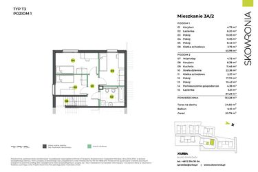 Rzut - Mieszkanie na sprzedaż 6 pokoi o powierzchni 133,28 m² - numer 3AL/2 w Skowronia