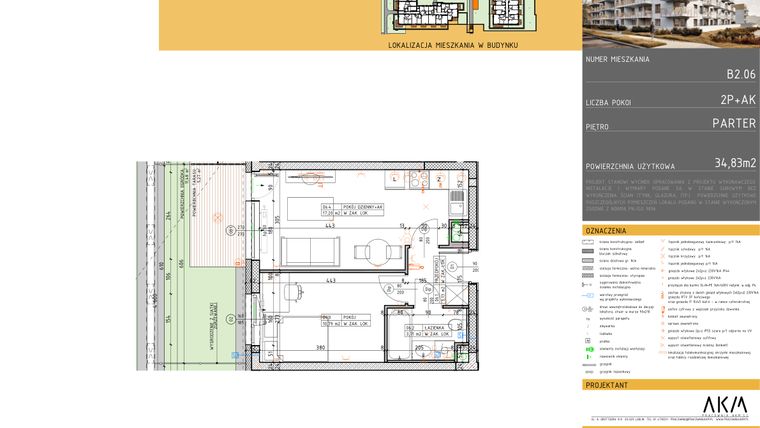 Rzut - Mieszkanie na sprzedaż 2 pokoje o powierzchni 34,83 m² - numer B2.6 w Nova Daliova