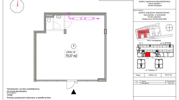 Rzut - Lokal użytkowy na sprzedaż 1 pokój o powierzchni 79,37 m² - numer U2 w Bliskie Piaseczno