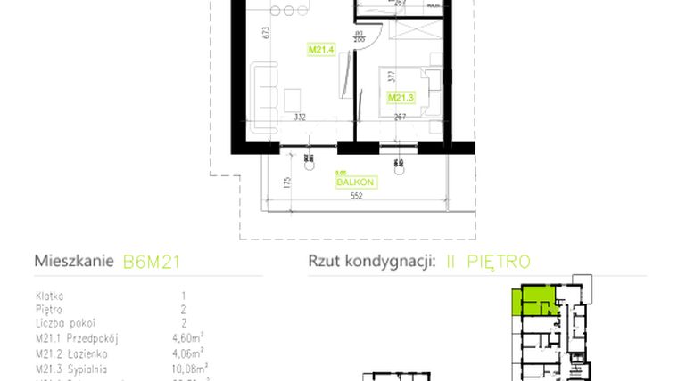 Rzut - Mieszkanie na sprzedaż 2 pokoje o powierzchni 41,06 m² - numer B6M21 w Osiedle Natura Park etap II