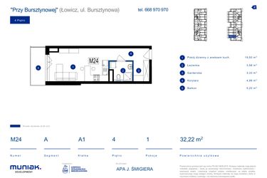 Rzut - Mieszkanie na sprzedaż 1 pokój o powierzchni 32,22 m² - numer 24A w Przy Bursztynowej