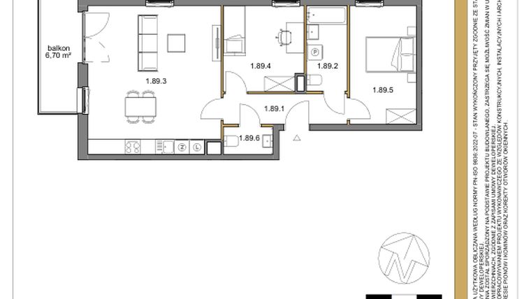 Rzut - Mieszkanie na sprzedaż 3 pokoje o powierzchni 67,45 m² - numer 89 w Osiedle Sfera etap II