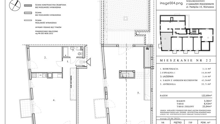 Rzut - Mieszkanie na sprzedaż 5 pokoi o powierzchni 120,69 m² - numer M22 w Pasłęcka 14
