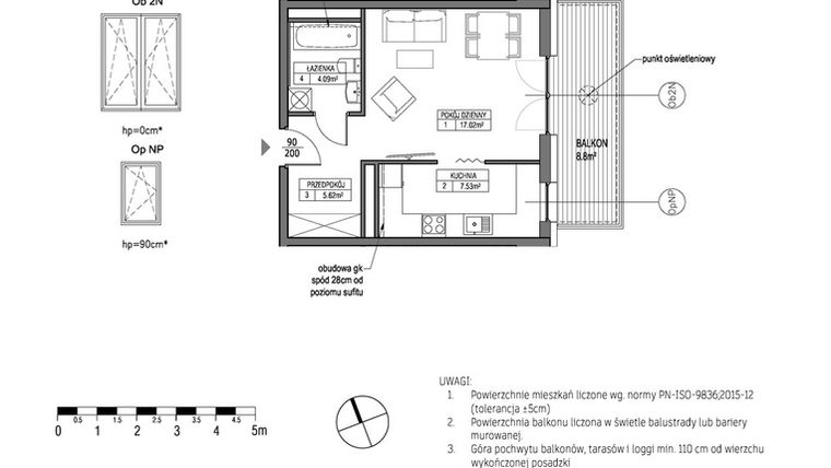 Rzut - Mieszkanie na sprzedaż 1 pokój o powierzchni 34,27 m² - numer H.1.6.4 w City Park bud. G i H