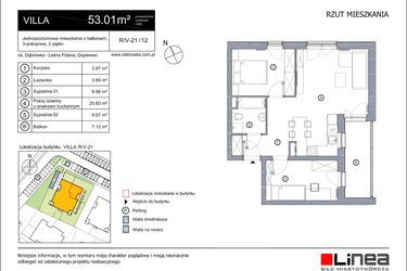 Rzut - Mieszkanie na sprzedaż 3 pokoje o powierzchni 53,01 m² - numer R_V-21_12 w os. Dąbrówka – Leśna Polana