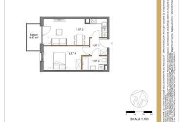 Rzut - Mieszkanie na sprzedaż 2 pokoje o powierzchni 41,56 m² - numer 87 w Osiedle Sfera etap II