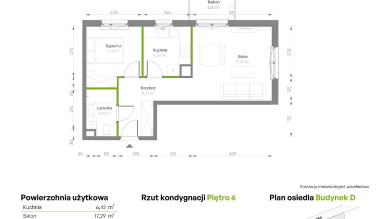 Rzut - Mieszkanie na sprzedaż 2 pokoje o powierzchni 45,04 m² - numer D/052 w Bemosphere