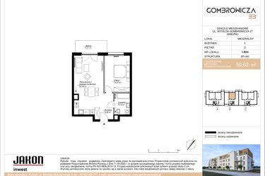 Rzut - Mieszkanie na sprzedaż 2 pokoje o powierzchni 50,63 m² - numer 1.B24 w Gombrowicza 33