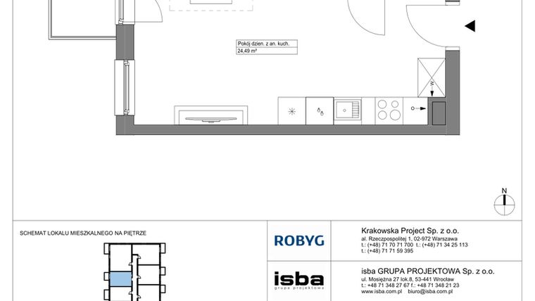 Rzut - Mieszkanie na sprzedaż 1 pokój o powierzchni 28,57 m² - numer KR8/B/1/2 w Apartamenty Krakowska etap VIII