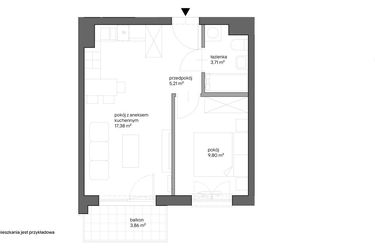 Rzut - Mieszkanie na sprzedaż 2 pokoje o powierzchni 36,1 m² - numer B.008 w Słoneczne Miasteczko - etap XV