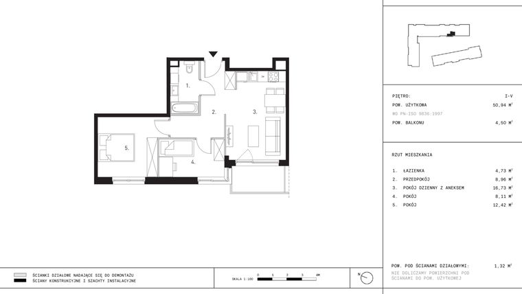 Rzut - Mieszkanie na sprzedaż 3 pokoje o powierzchni 50,94 m² - numer K20.3 w Myśliborska III etap