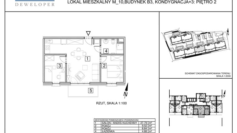 Rzut - Mieszkanie na sprzedaż 3 pokoje o powierzchni 51,03 m² - numer B3.10 w Bałtycka 31