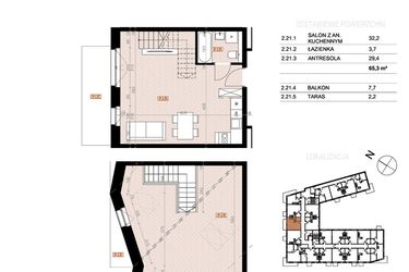 Rzut - Mieszkanie na sprzedaż 2 pokoje o powierzchni 65,3 m² - numer 221 w Szczecińska 20