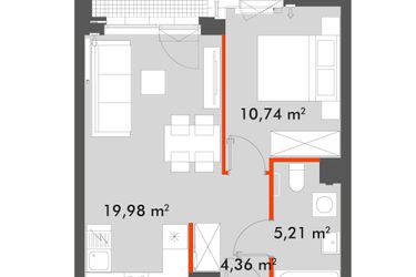 Rzut - Mieszkanie na sprzedaż 2 pokoje o powierzchni 40,29 m² - numer F1.B.03.04 w Splot Wola