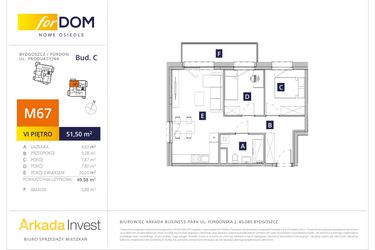 Rzut - Mieszkanie na sprzedaż 3 pokoje o powierzchni 49,98 m² - numer C67 w Osiedle forDOM – etap C