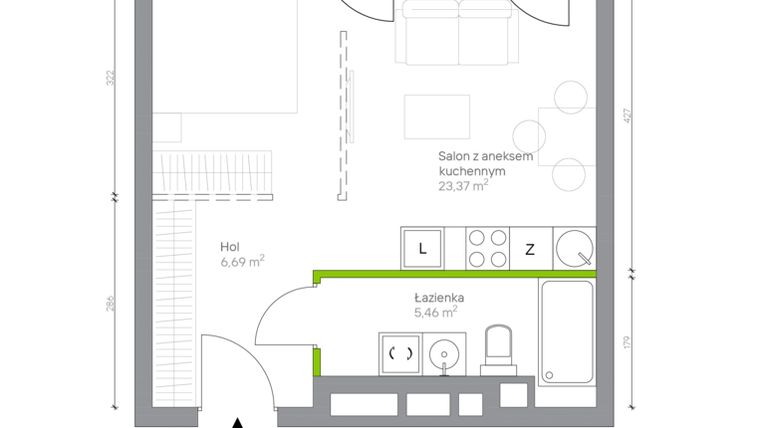 Rzut - Mieszkanie na sprzedaż 1 pokój o powierzchni 35,52 m² - numer A.1.12 w Jesionowa Vita