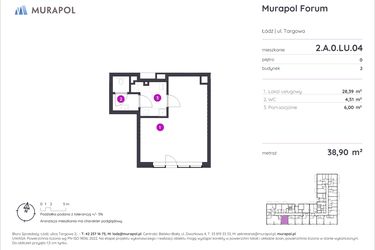Rzut - Lokal użytkowy na sprzedaż 1 pokój o powierzchni 38,52 m² - numer 2.A.0.LU.04 w Murapol Forum