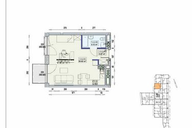 Rzut - Mieszkanie na sprzedaż 1 pokój o powierzchni 37,83 m² - numer 1/5/2/1a w Gwarna