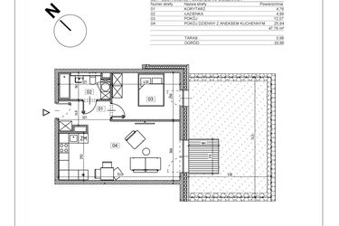 Rzut - Mieszkanie na sprzedaż 2 pokoje o powierzchni 47,76 m² - numer J.M01 w Osiedle Glivia Zachodnia