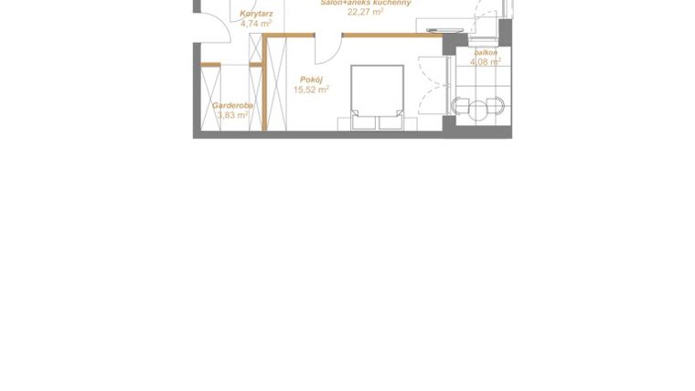 Rzut - Mieszkanie na sprzedaż 2 pokoje o powierzchni 51,09 m² - numer C2.04 w Dobrynów