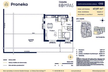 Rzut - Mieszkanie na sprzedaż 2 pokoje o powierzchni 47,97 m² - numer C02 w Osiedle Kompas