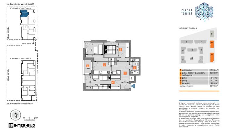 Rzut - Mieszkanie na sprzedaż 2 pokoje o powierzchni 41,93 m² - numer 86.47 w Piasta Towers bud. 86 i 86A