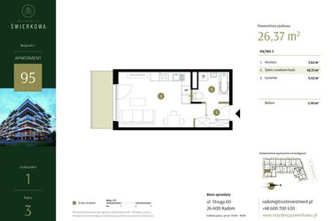 Rzut - Mieszkanie na sprzedaż 1 pokój o powierzchni 26,37 m² - numer 95 w Rezydencja Świerkowa