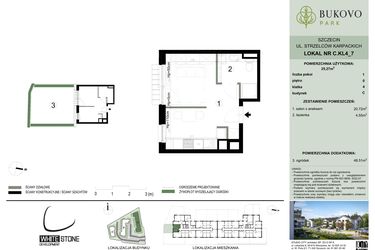 Rzut - Mieszkanie na sprzedaż 1 pokój o powierzchni 25,27 m² - numer C.4.7 w Bukovo Park