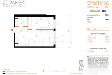 Rzut - Mieszkanie na sprzedaż 2 pokoje o powierzchni 43,02 m² - numer B08 w Werandowa
