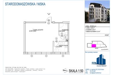 Rzut - Lokal użytkowy na sprzedaż 1 pokój o powierzchni 40,9 m² - numer L2 w Kamienica przy ul. Starodomaszowskiej