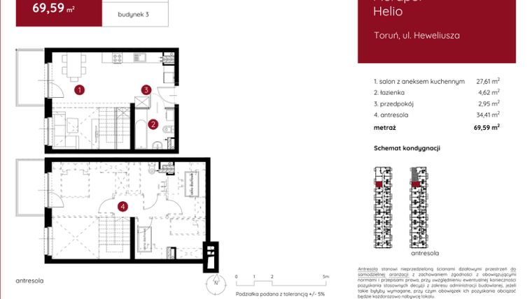 Rzut - Mieszkanie na sprzedaż 1 pokój o powierzchni 69,59 m² - numer 3.B.2.10 w Murapol Helio