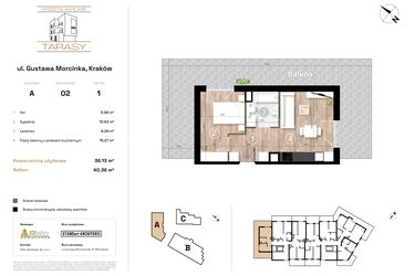 Rzut - Mieszkanie na sprzedaż 2 pokoje o powierzchni 36,13 m² - numer A2 w Krzesławickie Tarasy