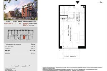 Rzut - Mieszkanie na sprzedaż 1 pokój o powierzchni 26,47 m² - numer 64 w M|City