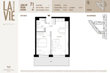 Rzut - Mieszkanie na sprzedaż 2 pokoje o powierzchni 43,35 m² - numer 71 w La Vie House