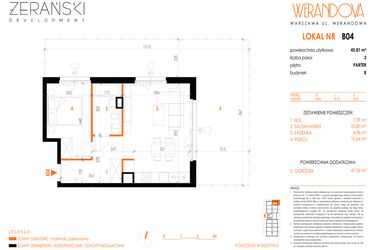 Rzut - Mieszkanie na sprzedaż 2 pokoje o powierzchni 45,81 m² - numer B04 w Werandowa