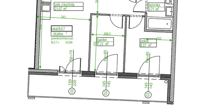 Rzut - Mieszkanie na sprzedaż 2 pokoje o powierzchni 40,33 m² - numer B.II.7 w Osiedle Opolska