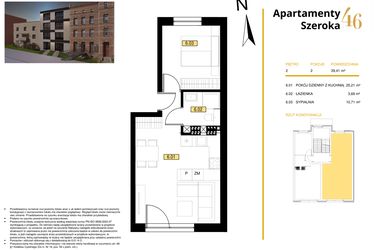 Rzut - Mieszkanie na sprzedaż 2 pokoje o powierzchni 38,5 m² - numer M6 w Apartamenty Szeroka 46