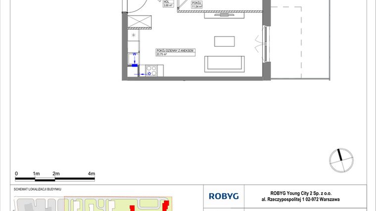 Rzut - Mieszkanie na sprzedaż 2 pokoje o powierzchni 40,59 m² - numer MLAAB/C/0/6 w Metro Life Apartamenty