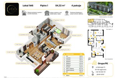 Rzut - Mieszkanie na sprzedaż 4 pokoje o powierzchni 84,32 m² - numer 1M06 w Złota Jabłonna