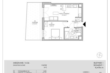 Rzut - Mieszkanie na sprzedaż 2 pokoje o powierzchni 46,2 m² - numer 1A.06 w Skwer Harmonia II