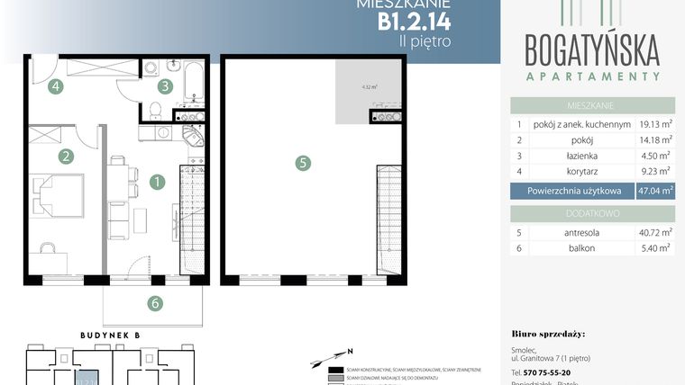 Rzut - Mieszkanie na sprzedaż 3 pokoje o powierzchni 92,08 m² - numer B1.2.14 w Bogatyńska Apartamenty etap 2