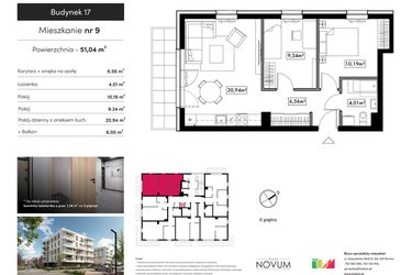 Rzut - Mieszkanie na sprzedaż 3 pokoje o powierzchni 51,04 m² - numer B17.M9 w Novum Rumia - bud. 17