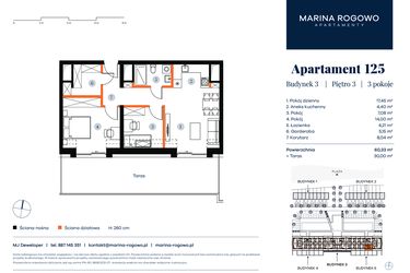 Rzut - Mieszkanie na sprzedaż 2 pokoje o powierzchni 60,33 m² - numer 125 w Apartamenty Marina Rogowo