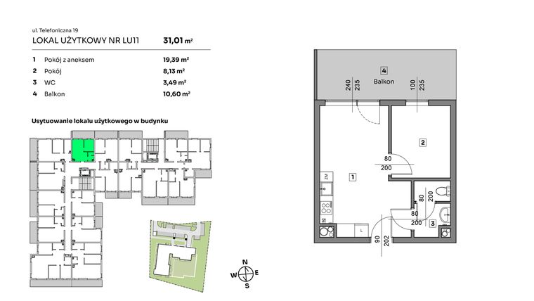Rzut - Mieszkanie na sprzedaż 2 pokoje o powierzchni 31,01 m² - numer L.U. 11 w Nova Radiostacja - apartamenty inwestycyjne