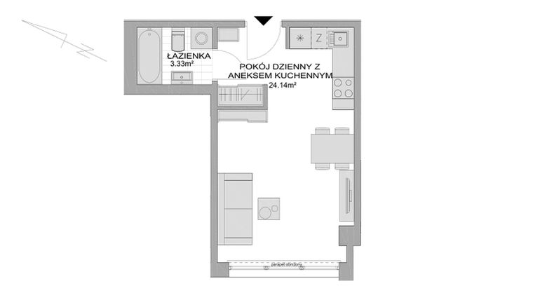 Rzut - Mieszkanie na sprzedaż 1 pokój o powierzchni 28,12 m² - numer CP/R7/56 w Centralpark