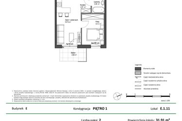 Rzut - Mieszkanie na sprzedaż 2 pokoje o powierzchni 31,91 m² - numer E.1.11 w Nowy Świat Ostoja etap II - EFG