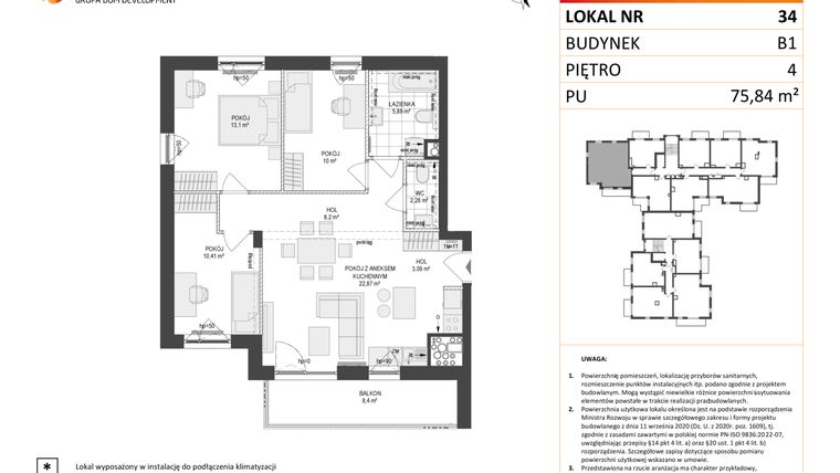 Rzut - Mieszkanie na sprzedaż 4 pokoje o powierzchni 75,82 m² - numer 34 w Locus 2