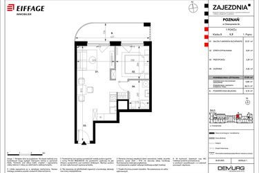 Rzut - Mieszkanie na sprzedaż 1 pokój o powierzchni 37,85 m² - numer B.B.1.7 w Zajezdnia